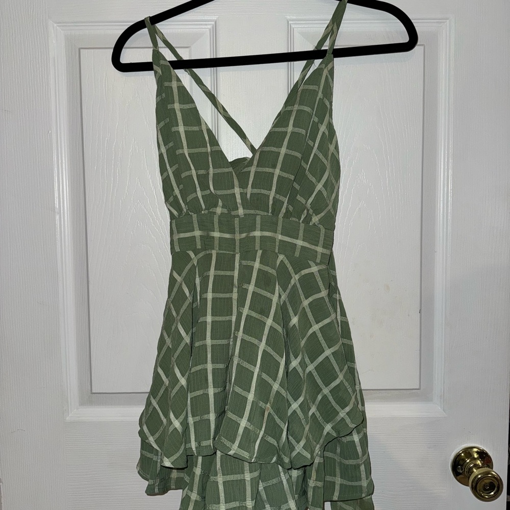 Selfie Leslie Green Checkered Mini Romper